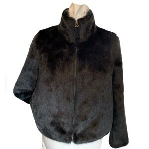 Angeleno Faux Mink Fur Small Black Bomber Jacket in Like New Condition
